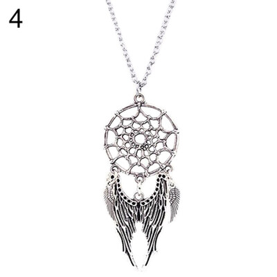

Women Ethnic Turquoise Feather Wing Pendant Dream Catcher Charm Chain Necklace