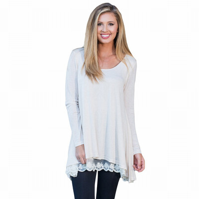 

Round neck long sleeve solid color casual long loose top
