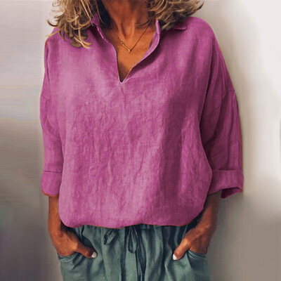 

Women Loose Baggy Shirt Solid Long Sleeve Tops Casual Pullover Plus Size Retro