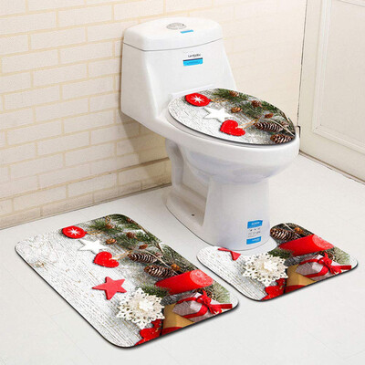 

〖Follure〗3PCS Christmas Bathroom Non-Slip Pedestal Rug Lid Toilet Cover Bath Mat Set