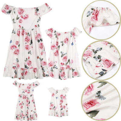 

Mommy&Me Family Matching Dress Mother Daughter Floral Holiday Midi Dress