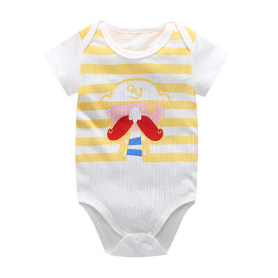 

Boys Short Sleeve Cartoon Soft Jumpsuit Stripe Breathable Baby Rompers