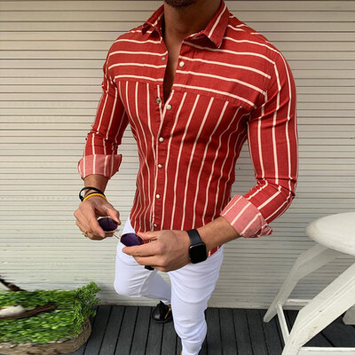 

Toponeto Mens Baggy Stripe Turn Down Long Sleeve Retro T Shirts Tops Blouse