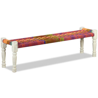 

Bench Solid Acacia Wood with Chindi Fabric Multicolor