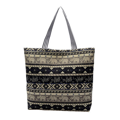

Women Ethnic Elephant Print Large Capacity Zippered Shopping Tote Shoulder Bag