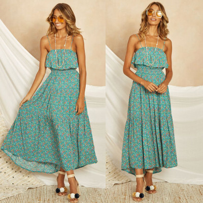 

Women Boho Long Maxi Dress Ladies Cocktail Party Evening Summer Beach Sundress