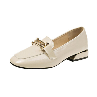 

Single-shoe Womens Korean Baitie Academy Style High-heeled Rough-heeled Lefu Shoes Square Head Shallow-mouthed Shoes