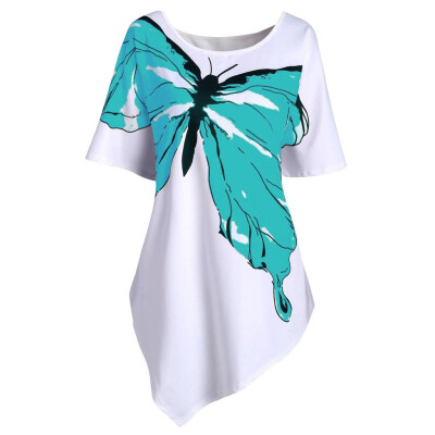 

Nomeni Women Summer Butterfly Printing Short Sleeve O Neck T-shirt Tops Blouse
