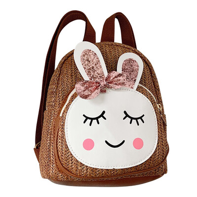 

Children Kids Fashion Girls Rabbit Straw Shoulder Handbag Backpack Casual Bags