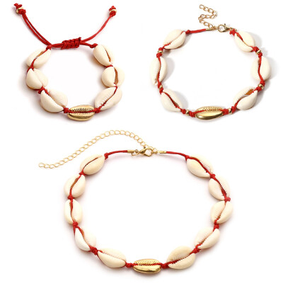 

Hawaiian Sea Shell Choker Women Necklace Bracelet Anklet Jewelry set Bohemian Turkish Gold Foot Chain Collar Chocker 2018