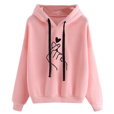 

Fashion Women Hoodie Sweatshirts Heart Finger Pattern Long Sleeve Casual Loose Pullover Hooded Tops