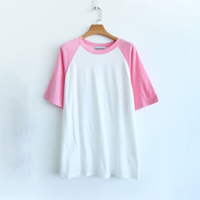 

Summer College Patchwork Loose Cotton Short Sleeve Female T-shirts