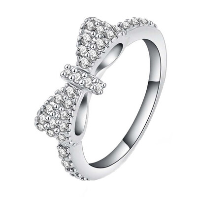 

2019 Popular New Elegant Bow Ring Platinum Plated Cubic Zirconia Ring Lovers Jewelry Accessories Ring for Girl