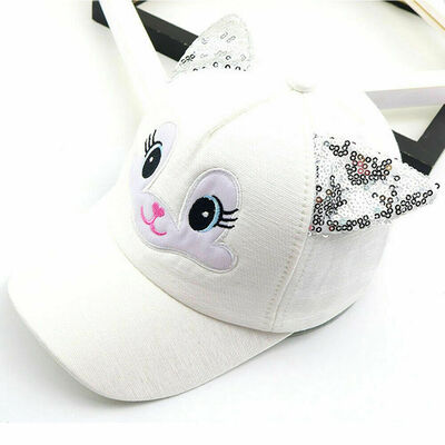 

Kids Children Girls Cartoon Baseball Cap Visor Sequins Cat Ears Snapback Sun Hat