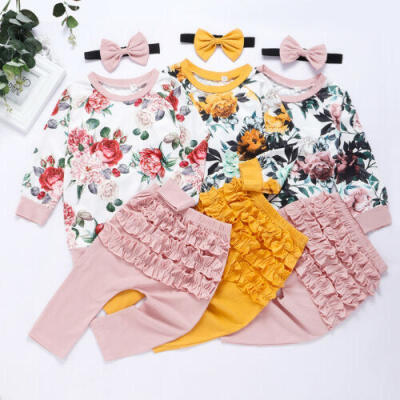 

US 3PCS Newborn Kid Baby Girl Autumn Clothes Cotton Tops Sweatshirt Pants Outfit