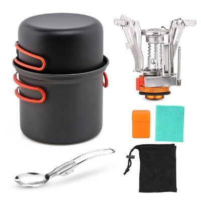 

Camping Cookware Set with Camping Stove Folding Spork Cooking Pots Dishcloth For Outdoor Picnic Camping Hiking Backpacking