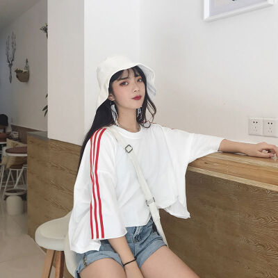 

Casual T Shirt Women Autumn Sports Tops Tees Harajuku Tshirt Sexy Three Quarter Short Sleeve Basic Solid Color