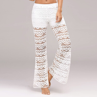 

Women Lace Bell Bottoms Flare Trousers Mid Waisted Wide Leg Long Yoga Pants