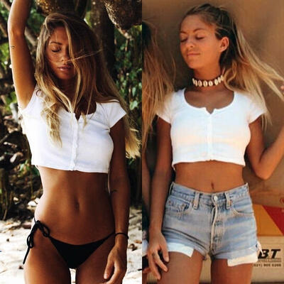 

Fashion Womens Short Sleeve Crop Tank Tops Cotton Shirt T-shirt Casual Blouse
