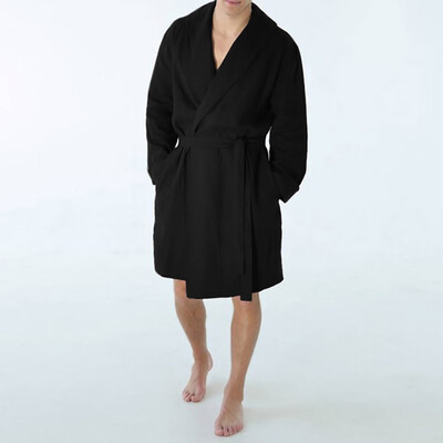 

Toponeto Mens Casual Pure Color Cotton Linen Long Bathrobe Home Nightgown Pajamas Robe