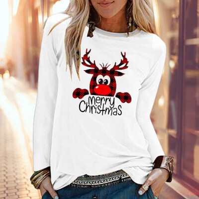 

Tailored Christmas Women Print Color Print Tops Hooded Pullover Blouse T-Shirts