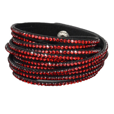 

Personality Solid Drill Colourful Rhinestone Multi-Layer Leather Rope Manual Bracelet Unisex Pair Jewellery