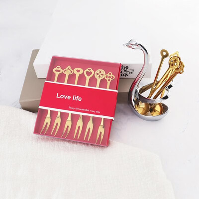 

6pcs Set 304 Stainless Steel Salad Dessert Fruit Forks Coffee Spoons Cake Tools Creative Dinner Flatware Set Cutlery Set Tableware