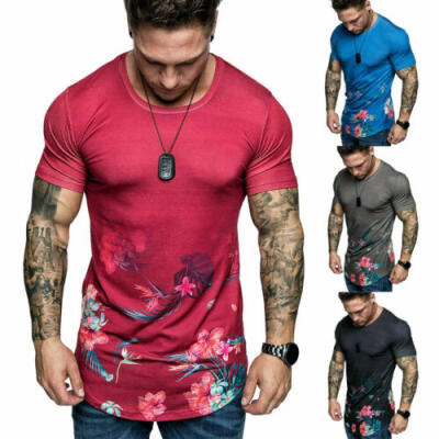 

HOT Men T-Shirt Slim Fit Casual Tops Summer Clothes Muscle Thin Gym Tee Blouse