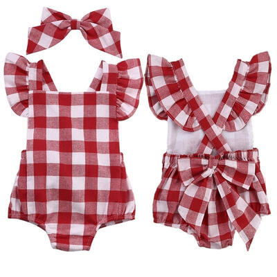 

Newborn Infant Baby Girls Clothes Plaids Checks Romper Jumpsuit Bodysuit Outfit