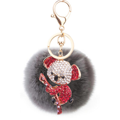

8cm rex rabbit fur ball alloy diamond koala keychain cartoon couple bag car pendant