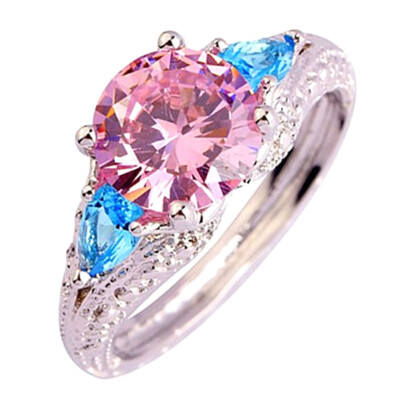 

Women Oval Water Drops Cut Blue Pink Sapphire CZ Silver Color Diamond Ring Jewelry Party Gifts