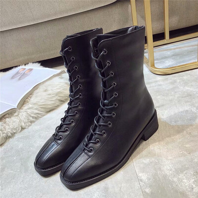

Winter&winter short boots retro low-heel Martin boots England style style style&square head middle-barrel boots