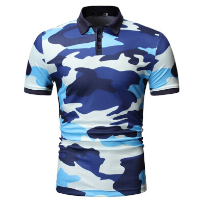 

Tailored Men Camouflage Splicing Pattern Casual Fashion Lapel Short Sleeve Shirt