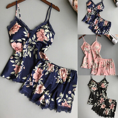 

Women Satin Lace Sleepwear Babydoll Lingerie Nightwear Shorts Pjs Pyjamas Set
