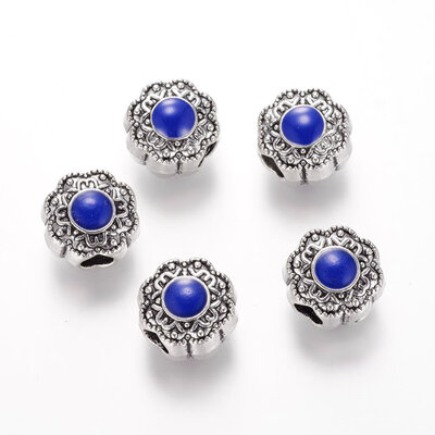 

Alloy Enamel European Beads Large Hole Beads Flower Antique Silver Blue 135x9mm Hole 45mm