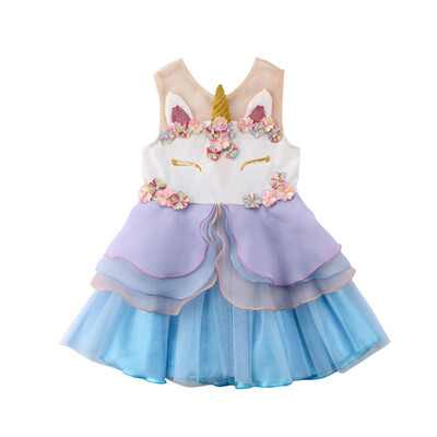 

Kid Baby Girl Sleeveless Unicorn Chiffon Princess Dress Party Wedding Tutu Dress