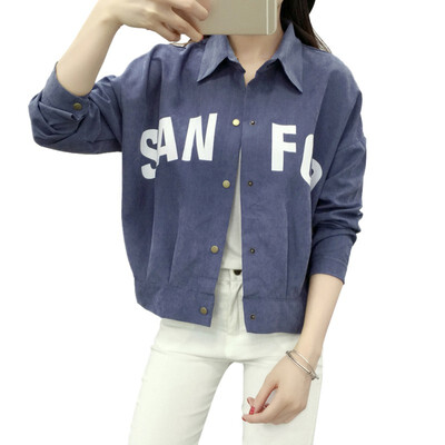 

New Women Loose Casual Jacket Letter Printed Long Sleeve Jacket Autumn Fashion Lapel Coat Ladies Sweet Jackets Outerwear