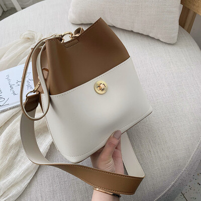 

Moriyama simple bag summer contrast portable womens bag 2019 new texture broadband shoulder slung bucket bag