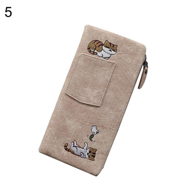 

Cartoon Cat Embroidery Women Long Purse Card Cash Holder Faux Leather Clutch Bag