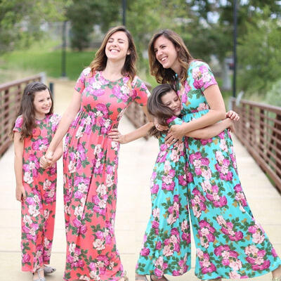 

NEW Floral Plus Size Mother&Daughter Matching Floral Women Long Maxi Dresses