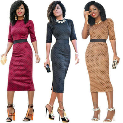 

Women Dots O Neck Sexy Bodycon Cocktail Evening Party Long Mini Pencil Dress