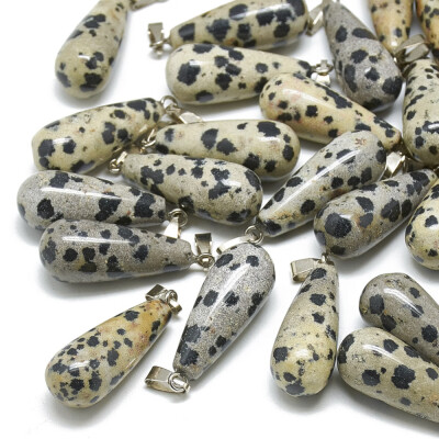 

Natural Dalmatian Jasper Pendants with Stainless Steel Snap On Bails Drop 2830x1012mm Hole 6x4mm