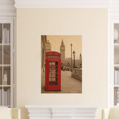 

〖Follure〗Vintage Retro Print London Red Telephone Box Kraft Paper Posters Wall Sticker