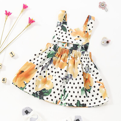 

Infant Baby Girls Sleeveless Floral Dot Print Backless Dress Suspender Dresses