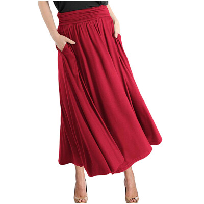 

Roseonmyhand Womens Fashion High Waist Soild Vintage Loose Beach Pocket Wrap Maxi Long Skirt