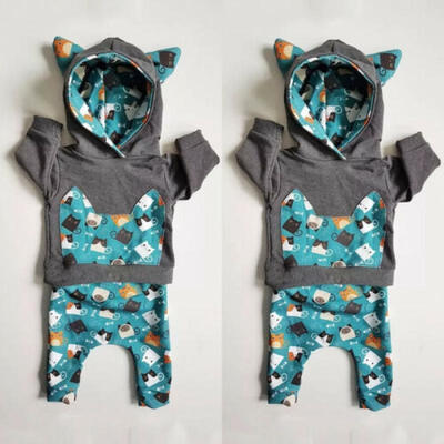 

UK Newborn Baby Boy Girl Hoodie T-shirt TopsPants Outfits Toddler Clothes Set