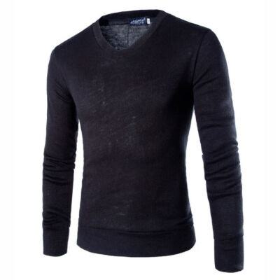 

Mens Casual Slim Fit Solid Long Sleeve Pullover V-Neck Fleece Sweatshirt Sweater Basic Tee