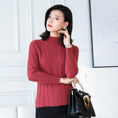 

QIANMUCHUN female half-high collar twisted cashmere sweater soft 5780