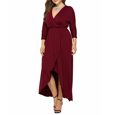 

Women\s Deep V Sexy Solid Color Split Swing More Colors Plus Size Dress
