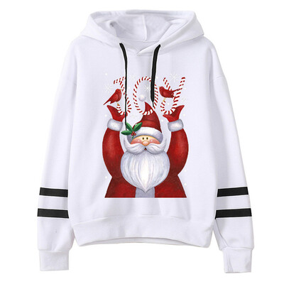 

Gobestart Women Christmas Printing Stripe Round Collar Long Sleeves Sweater Tops